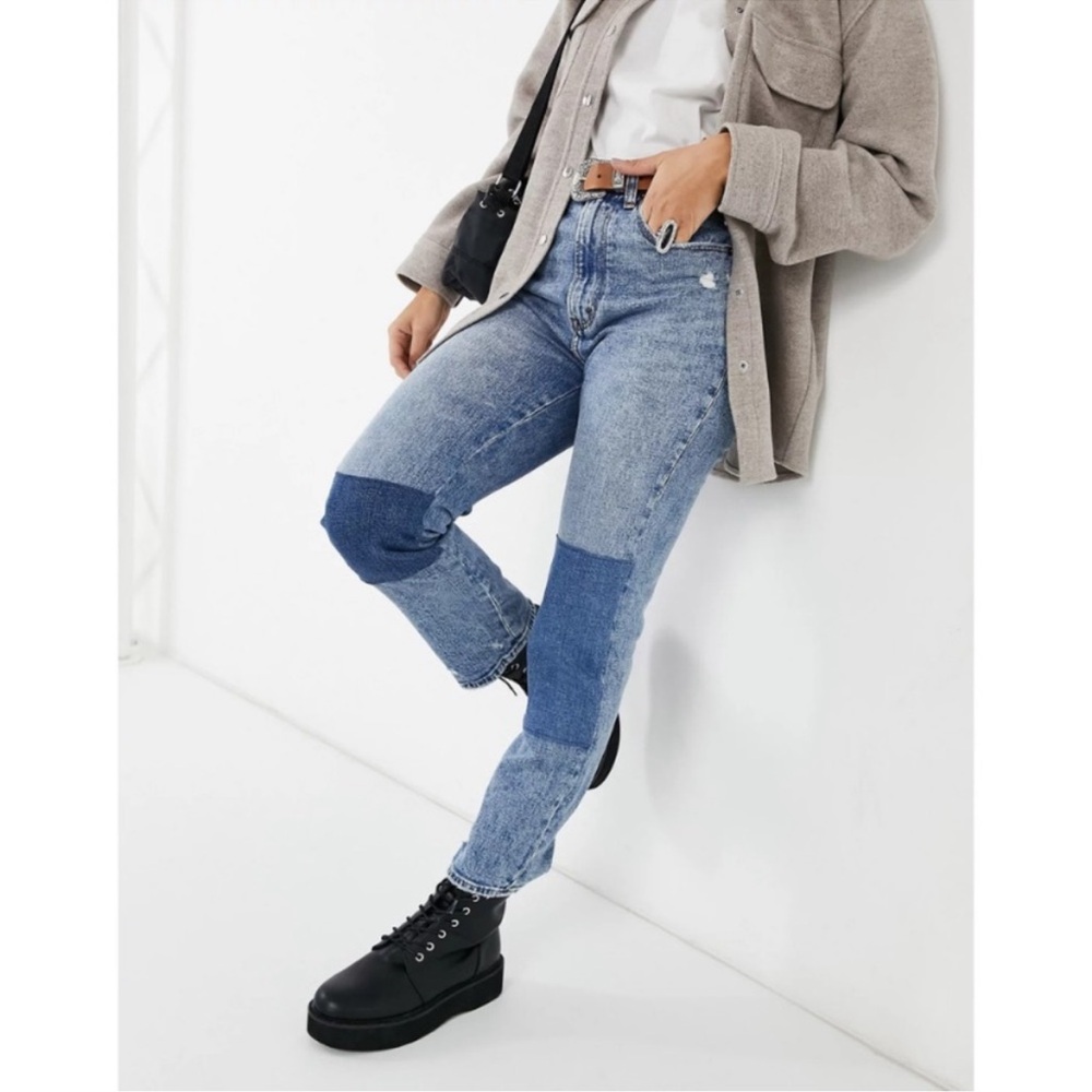 Abercrombie & Fitch Blue Patchwork Straight Leg Jeans